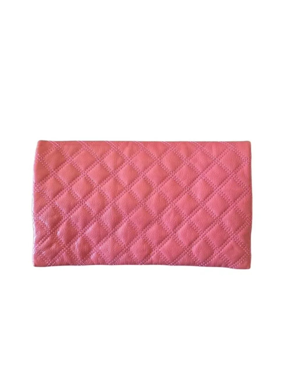 Marc Jacobs Eugenie Pink Quilted Leather Foldover Envelope Clutch Bag